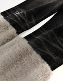 Pearl Fur Patchwork Jeans In BLK