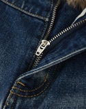 Pearl Fur Patchwork Jeans In BLU