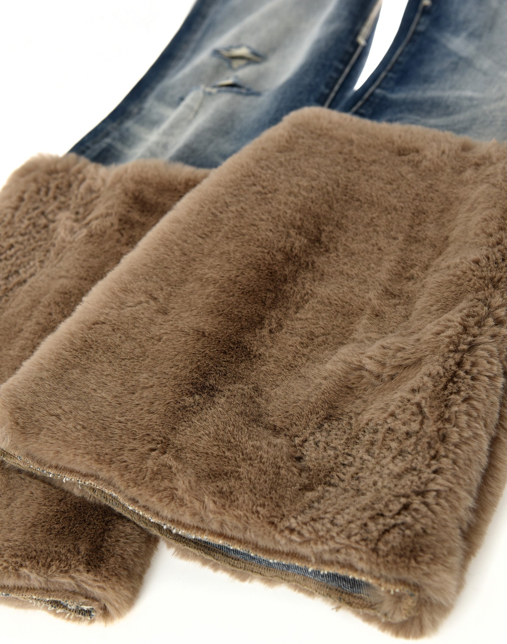 Pearl Fur Patchwork Jeans In BLU