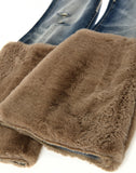 Pearl Fur Patchwork Jeans In BLU