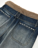 Pearl Fur Patchwork Jeans In BLU