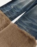 Pearl Fur Patchwork Jeans In BLU