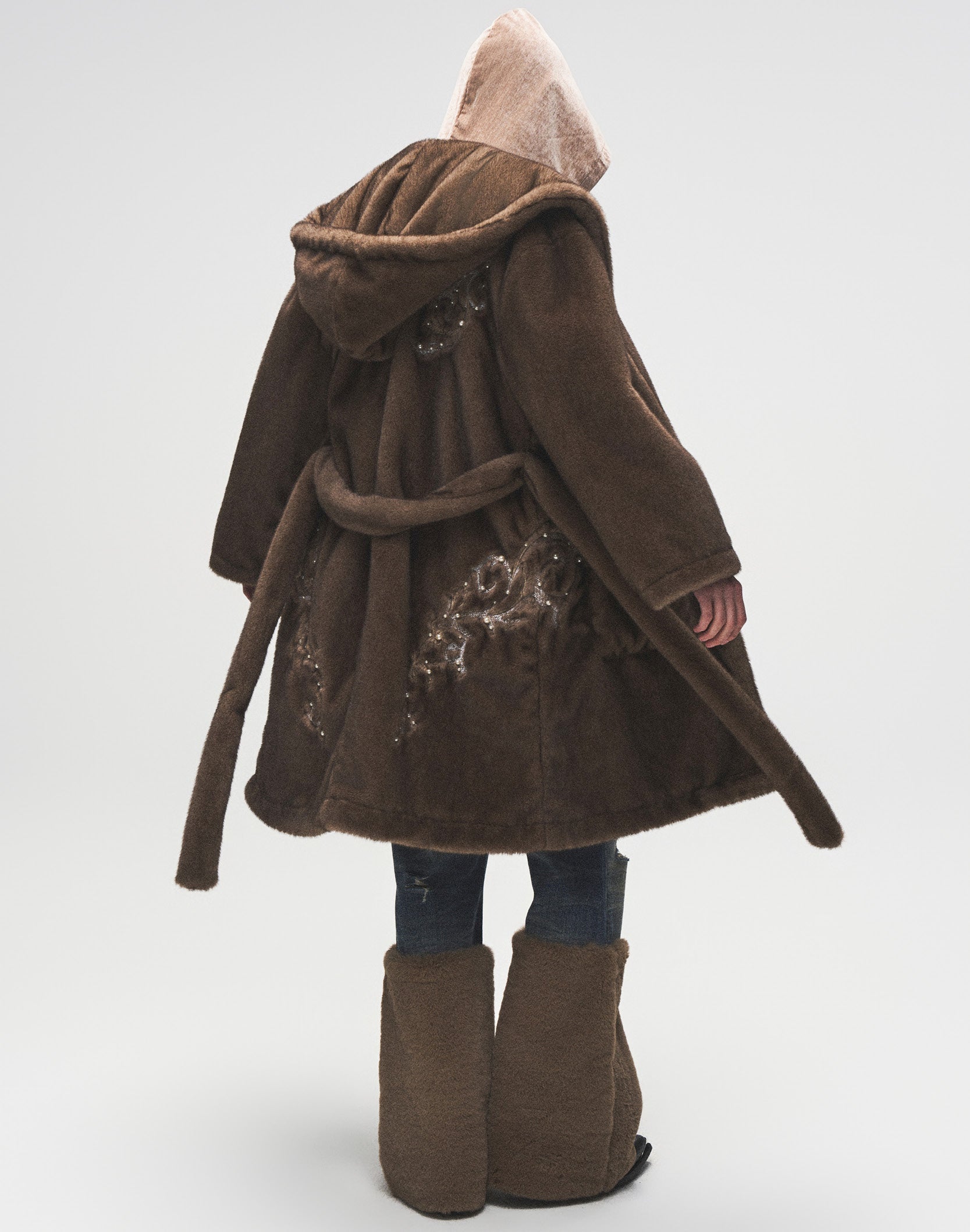 Pearl Fur Patchwork Jeans In BLU