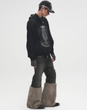Pearl Fur Patchwork Jeans In BLK