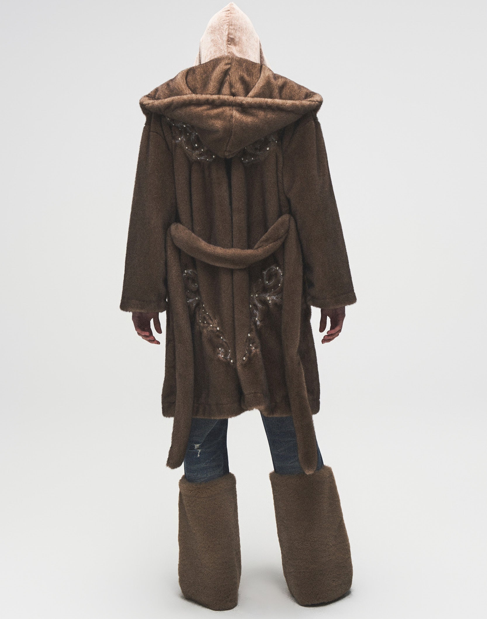 Pearl Fur Patchwork Jeans In BLU