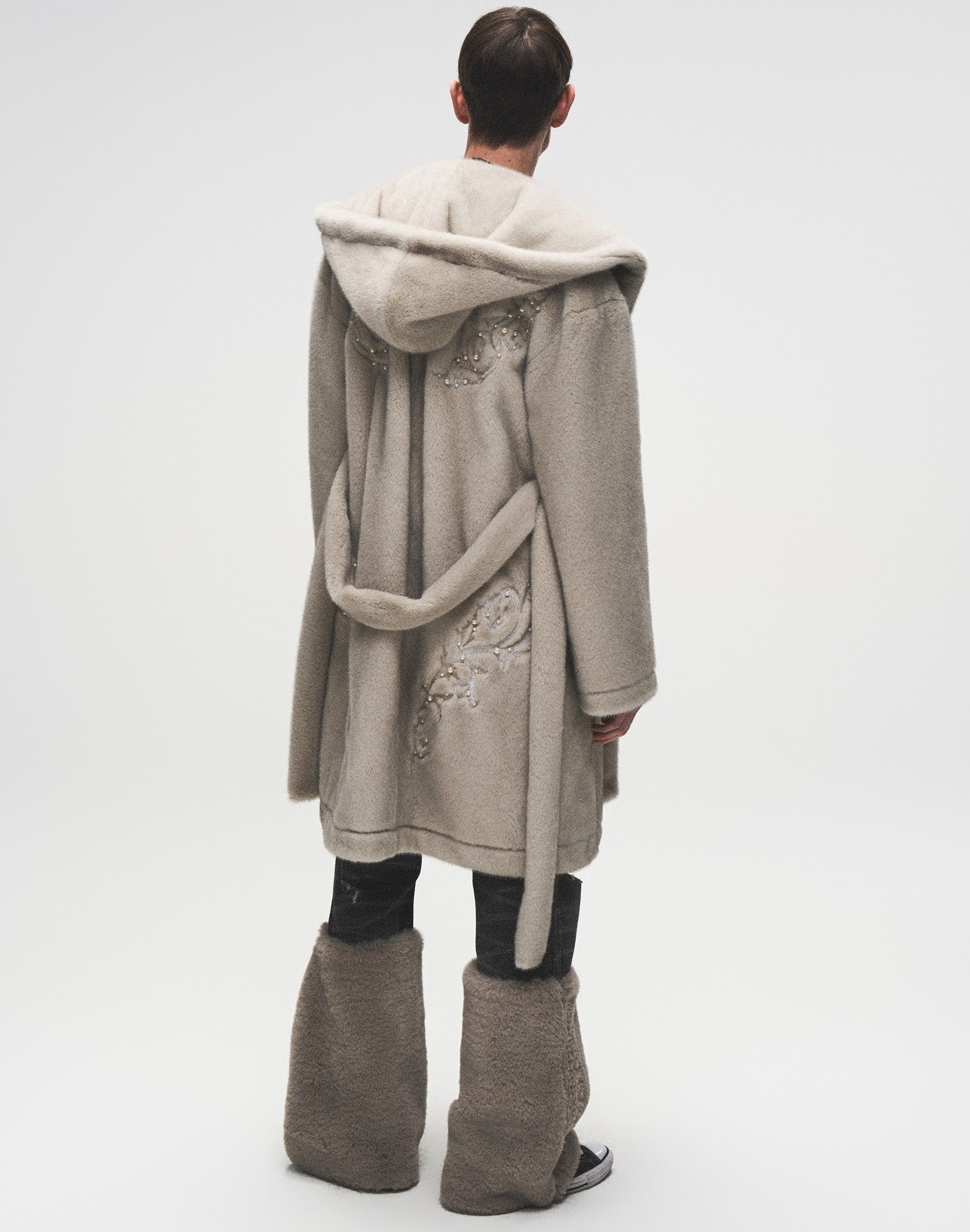 Pearl Fur Patchwork Jeans In BLK