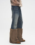 Pearl Fur Patchwork Jeans In BLU