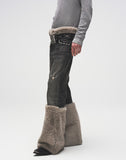 Pearl Fur Patchwork Jeans In BLK