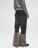 Pearl Fur Patchwork Jeans In BLK