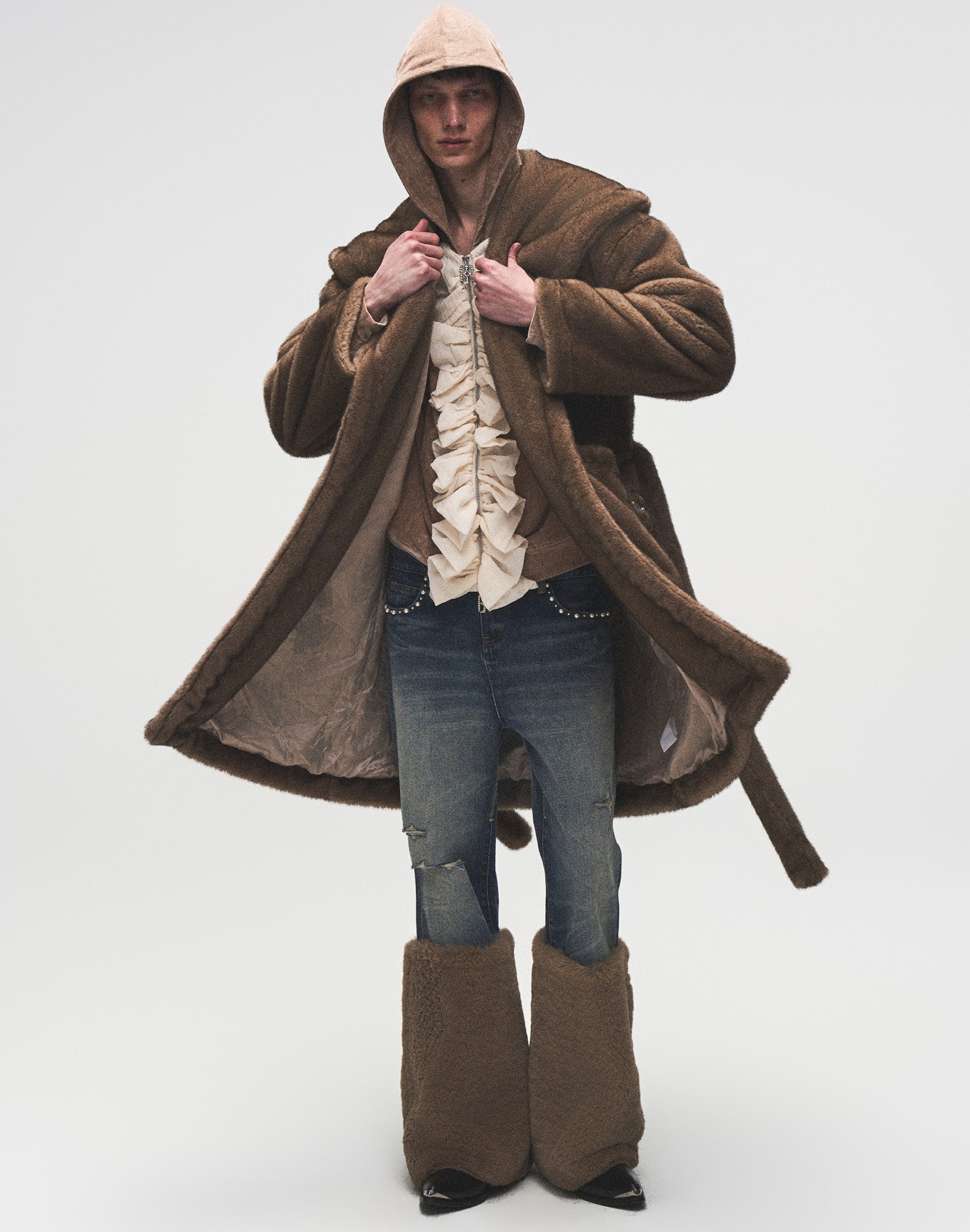 Pearl Fur Patchwork Jeans In BLU