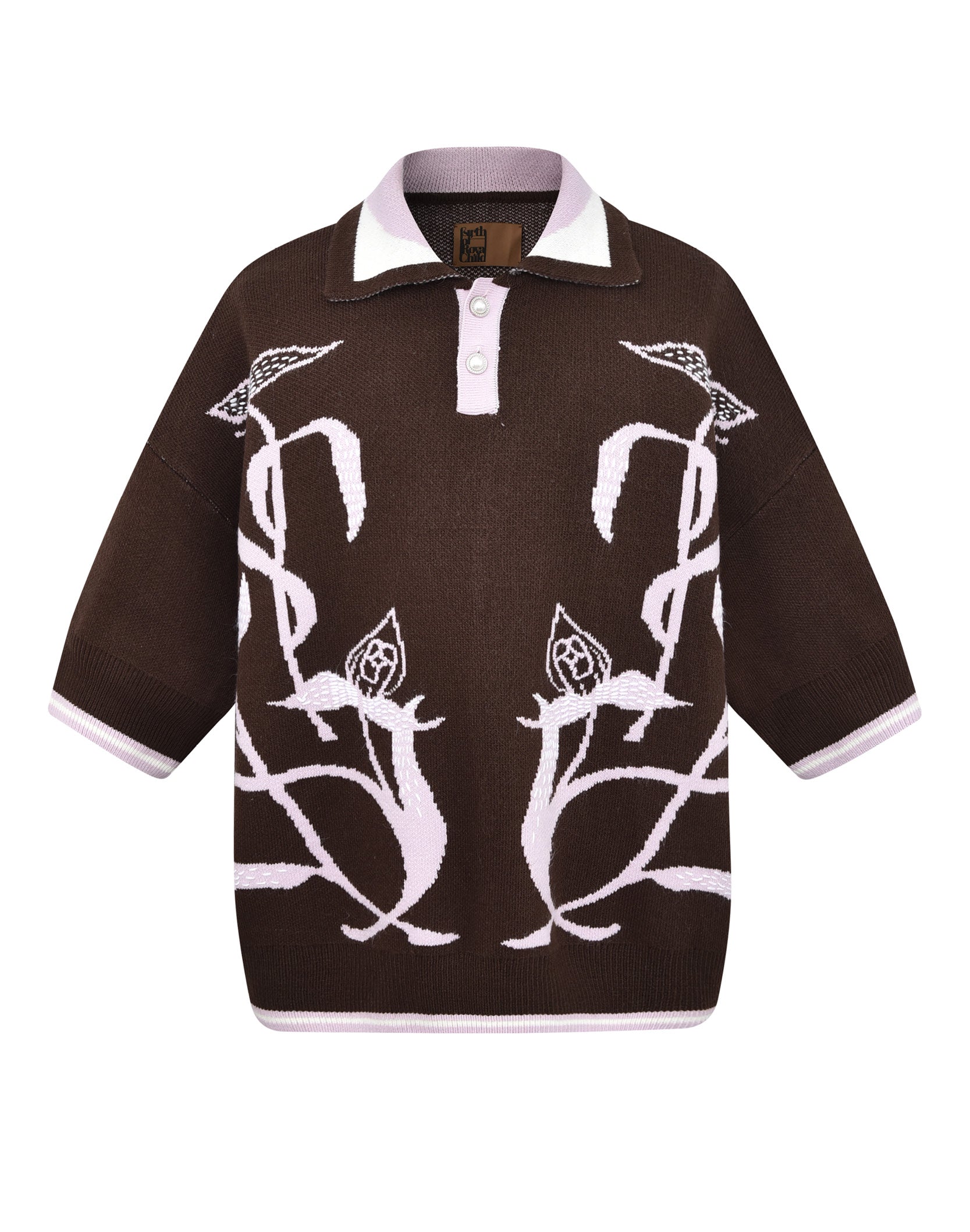 Iris Flower Knitted Polo Shirt