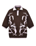 Iris Flower Knitted Polo Shirt