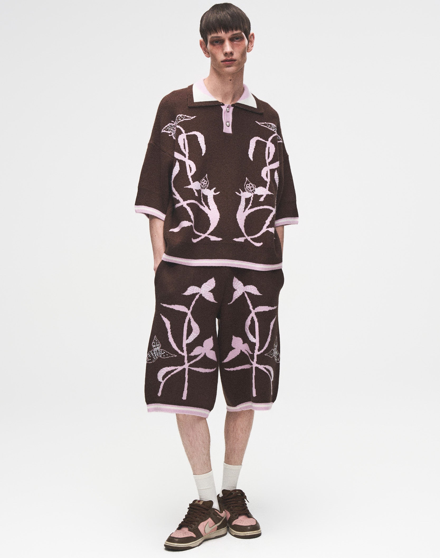 Iris Flower Knitted Polo Shirt