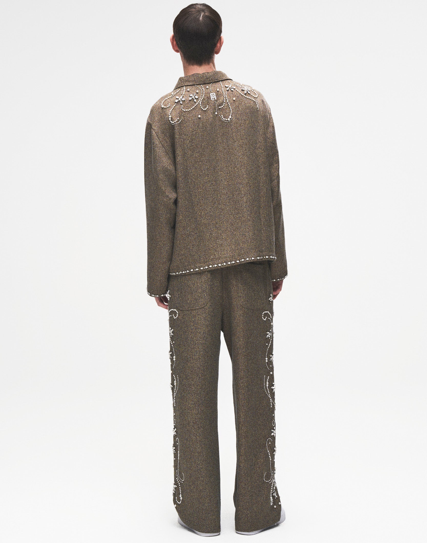 DIAMOND EMBELLISHED FLORAL KNIT SET IN GRN