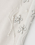 DIAMOND EMBELLISHED FLORAL KNIT PANT IN WHT