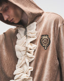 Ruffled Velvet Zipper Hoodie-BRN