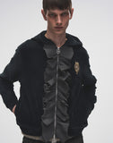 Ruffled Velvet Zipper Hoodie-BLK