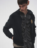 Ruffled Velvet Zipper Hoodie-BLK