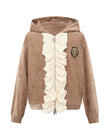 Ruffled Velvet Zipper Hoodie-BRN
