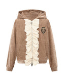 Ruffled Velvet Zipper Hoodie-BRN
