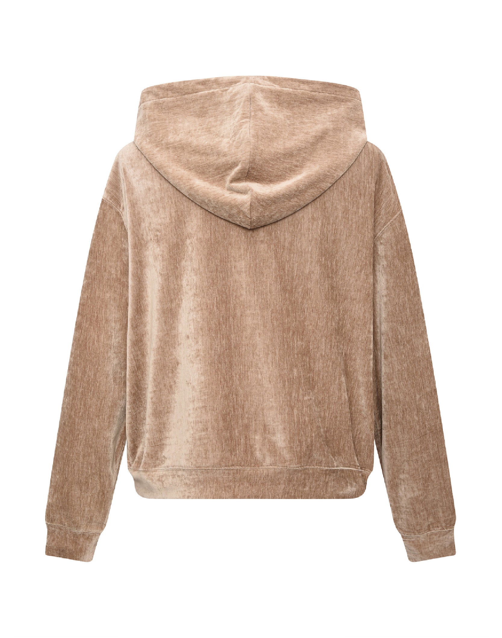 Ruffled Velvet Zipper Hoodie-BRN