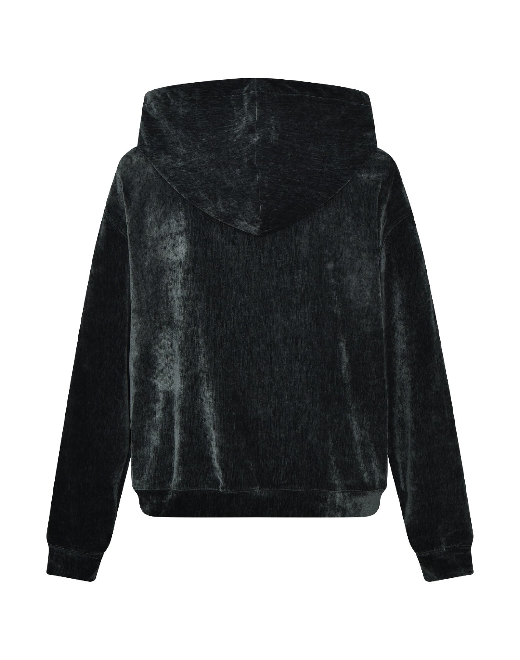 Ruffled Velvet Zipper Hoodie-BLK
