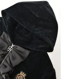 Ruffled Velvet Zipper Hoodie-BLK