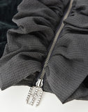 Ruffled Velvet Zipper Hoodie-BLK
