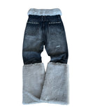 Pearl Fur Patchwork Jeans In BLK