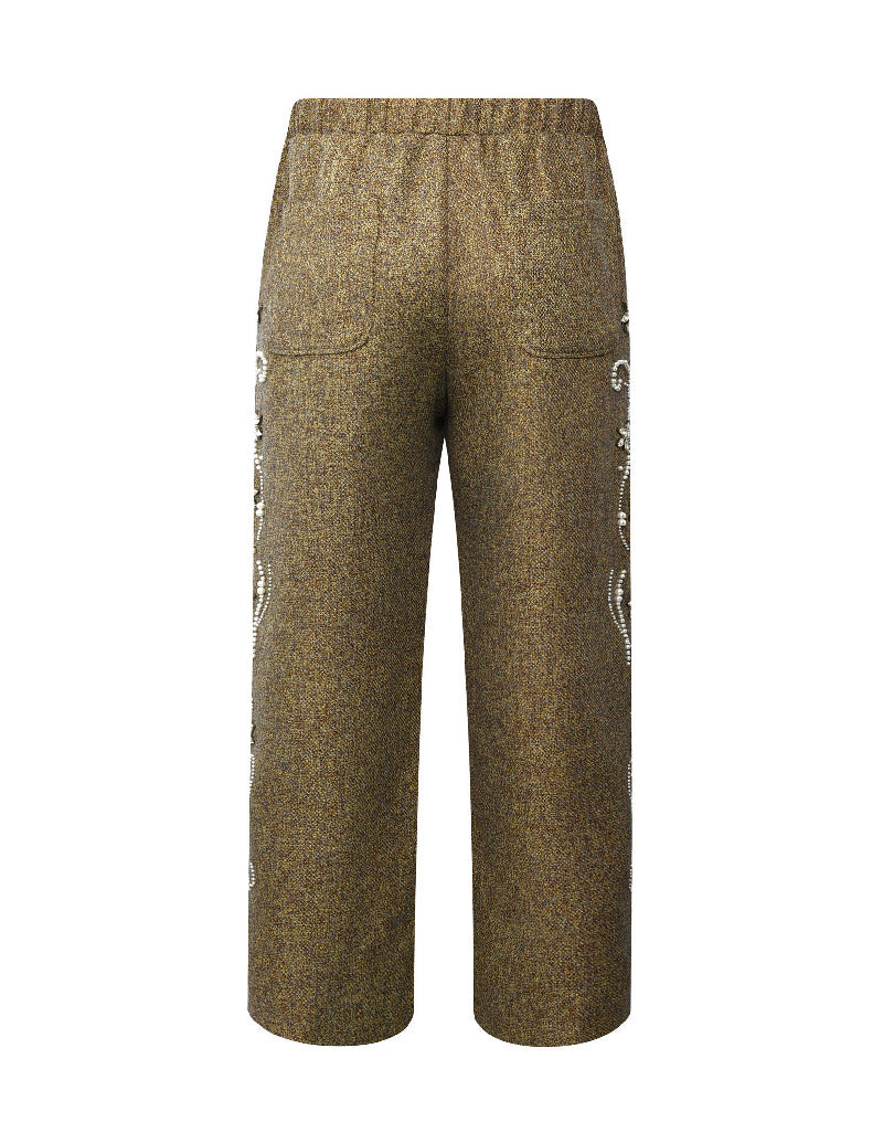 DIAMOND EMBELLISHED FLORAL KNIT PANT IN GRN