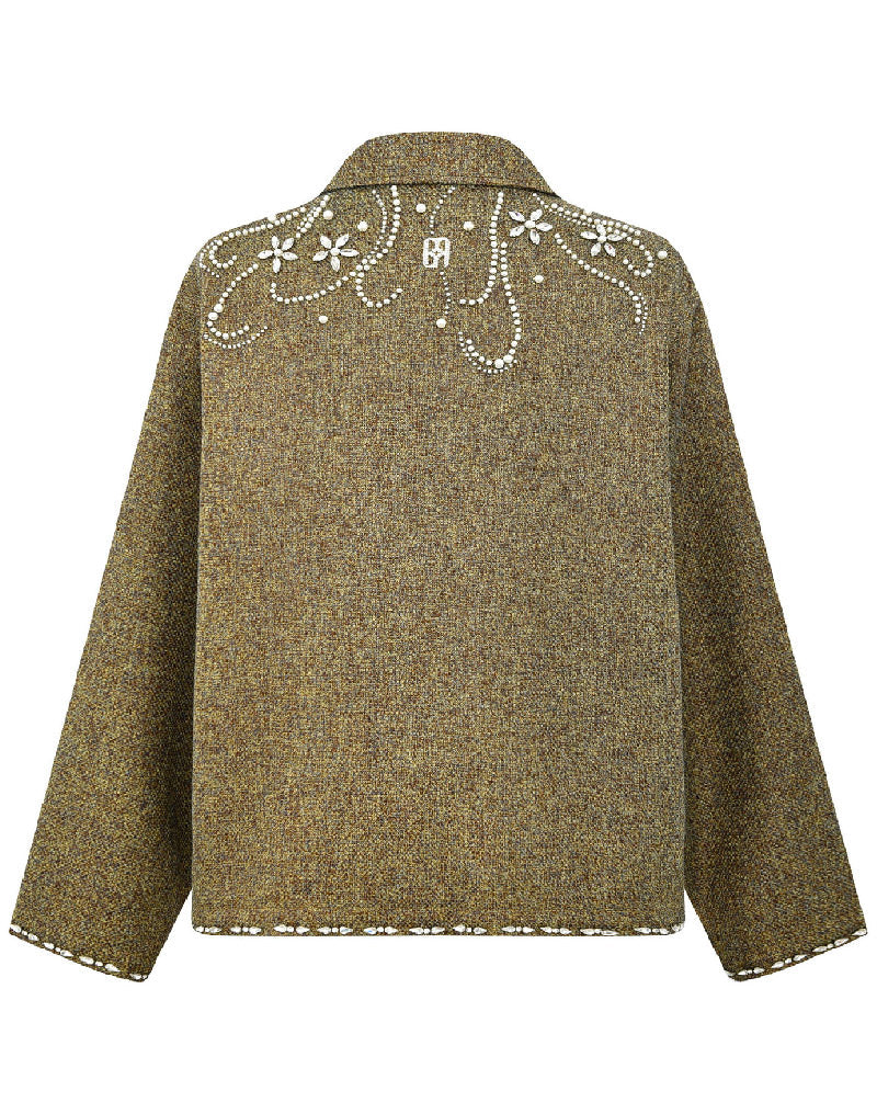 DIAMOND EMBELLISHED FLORAL KNIT TOP IN GRN