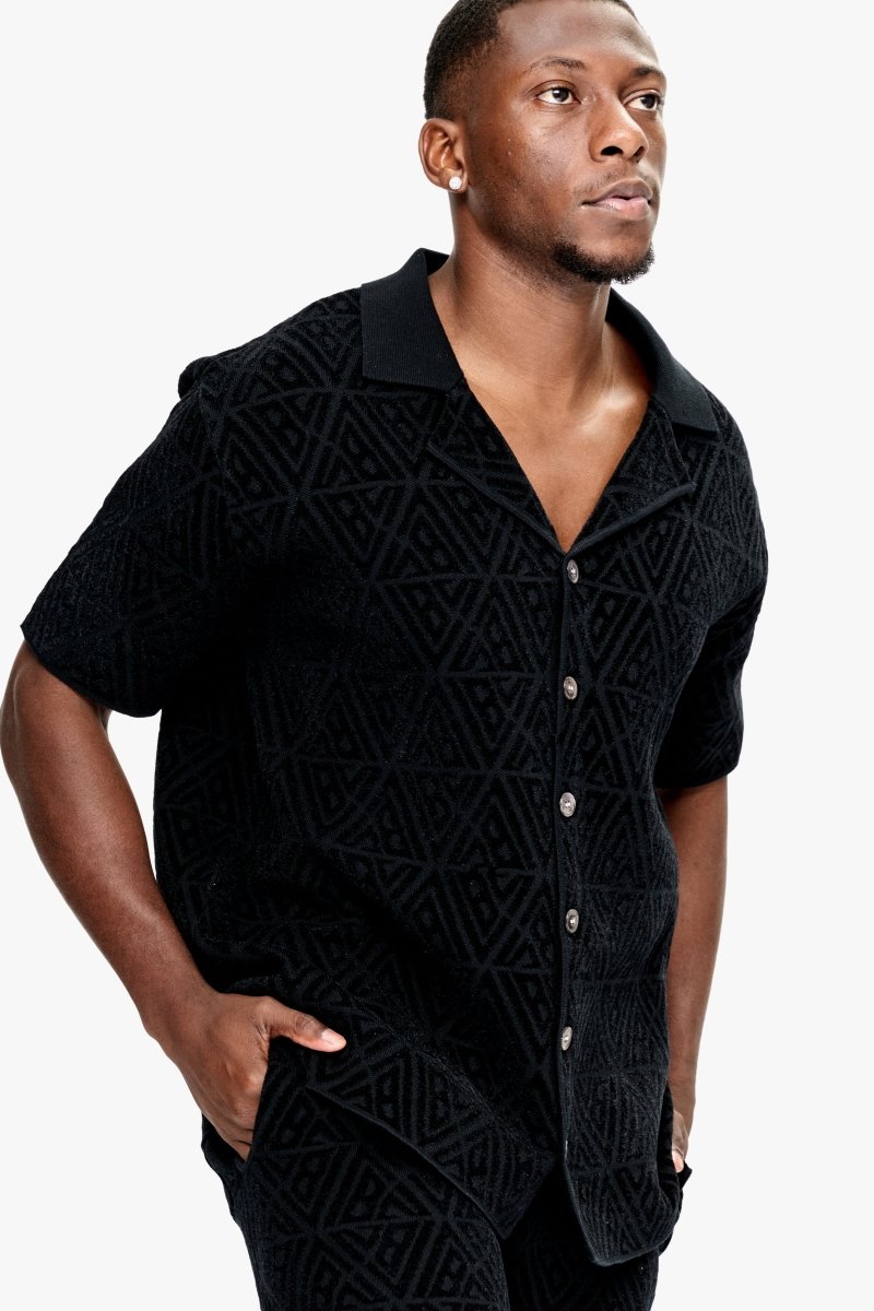 Branding Knit Button Down Black
