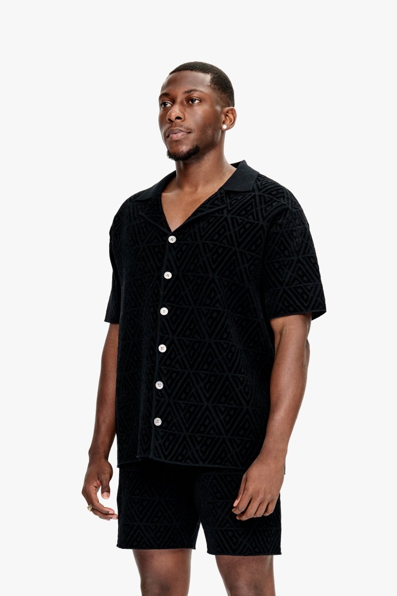 Branding Knit Button Down Black