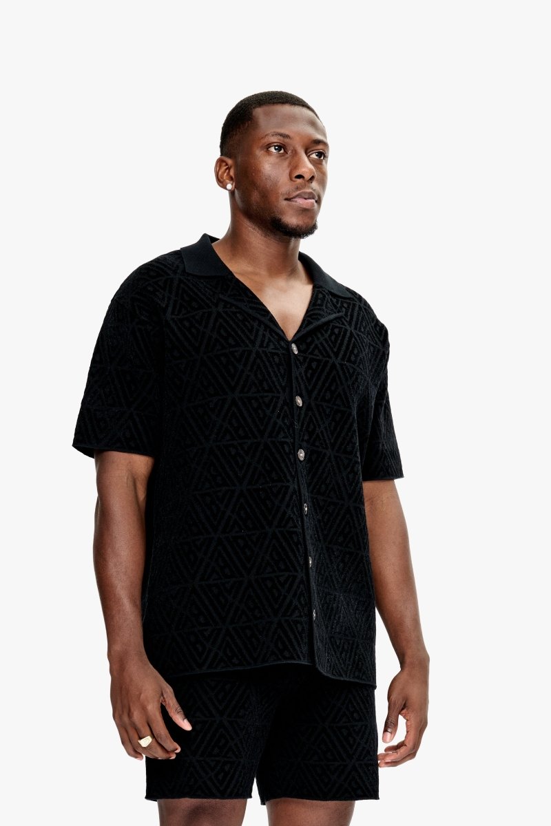 Branding Knit Button Down Black
