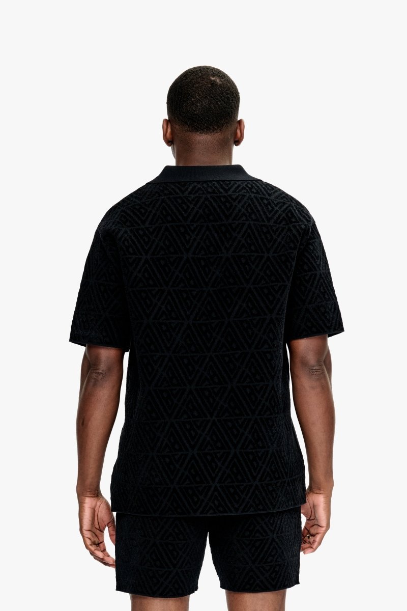 Branding Knit Button Down Black