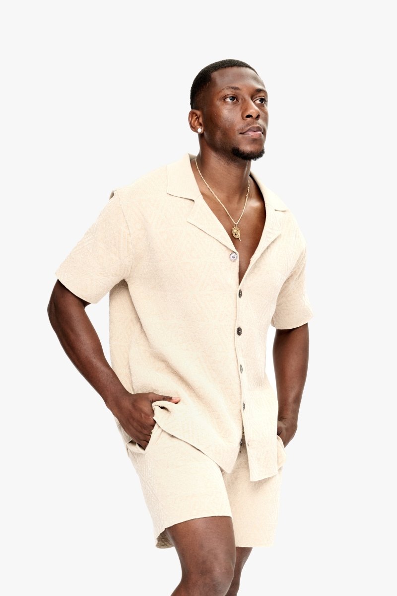 Branding Knit Button Down Tan