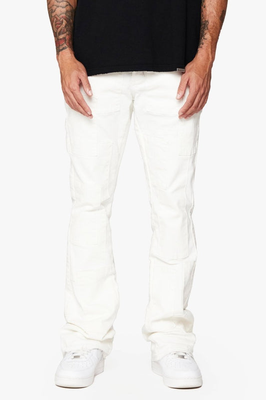 "BRICKS”  STACKED DENIM FLARE JEAN WHITE