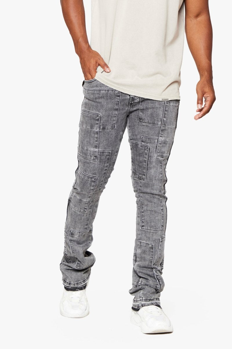 "BRICKS"  STACKED FLARE JEAN LT GREY