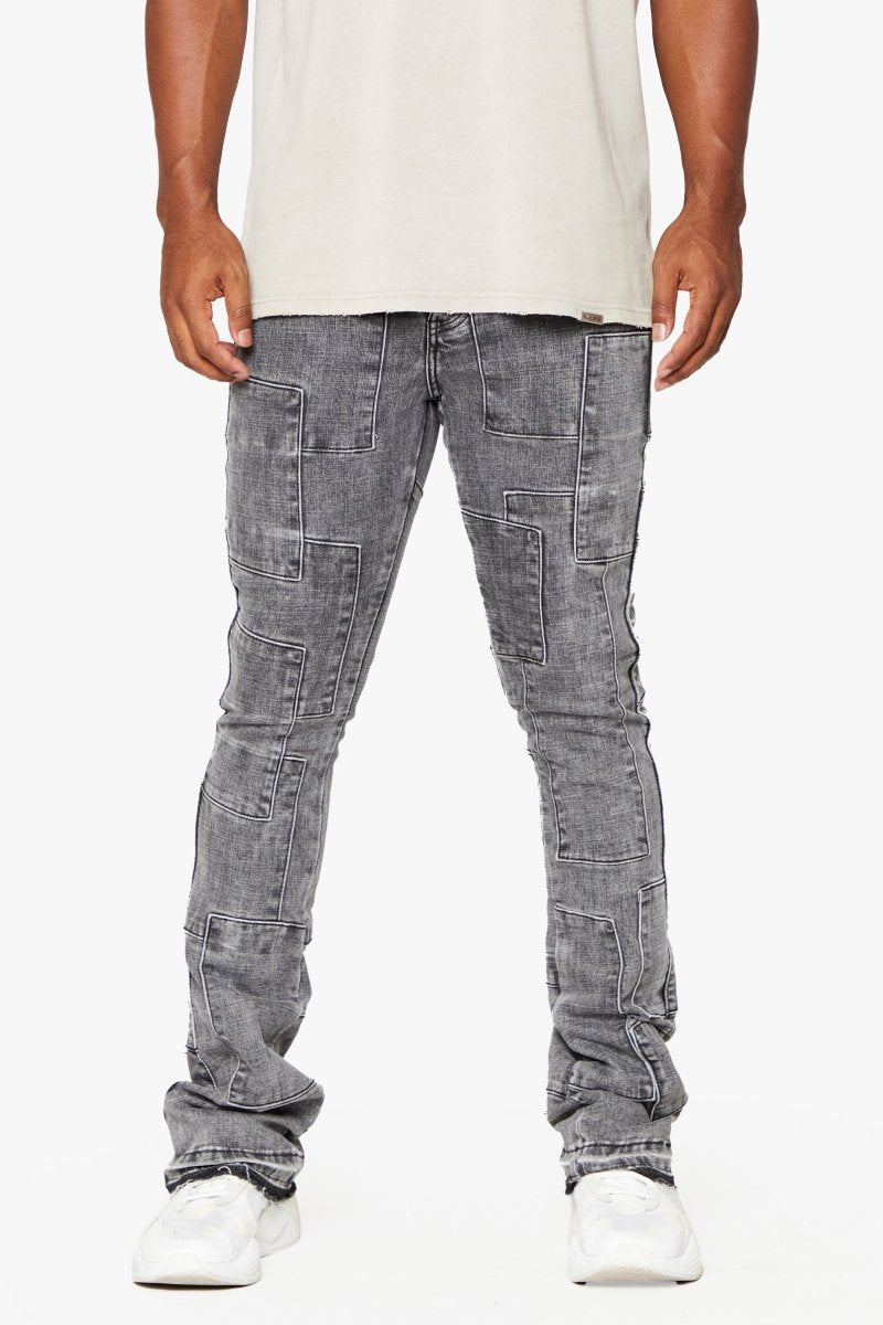"BRICKS"  STACKED FLARE JEAN LT GREY