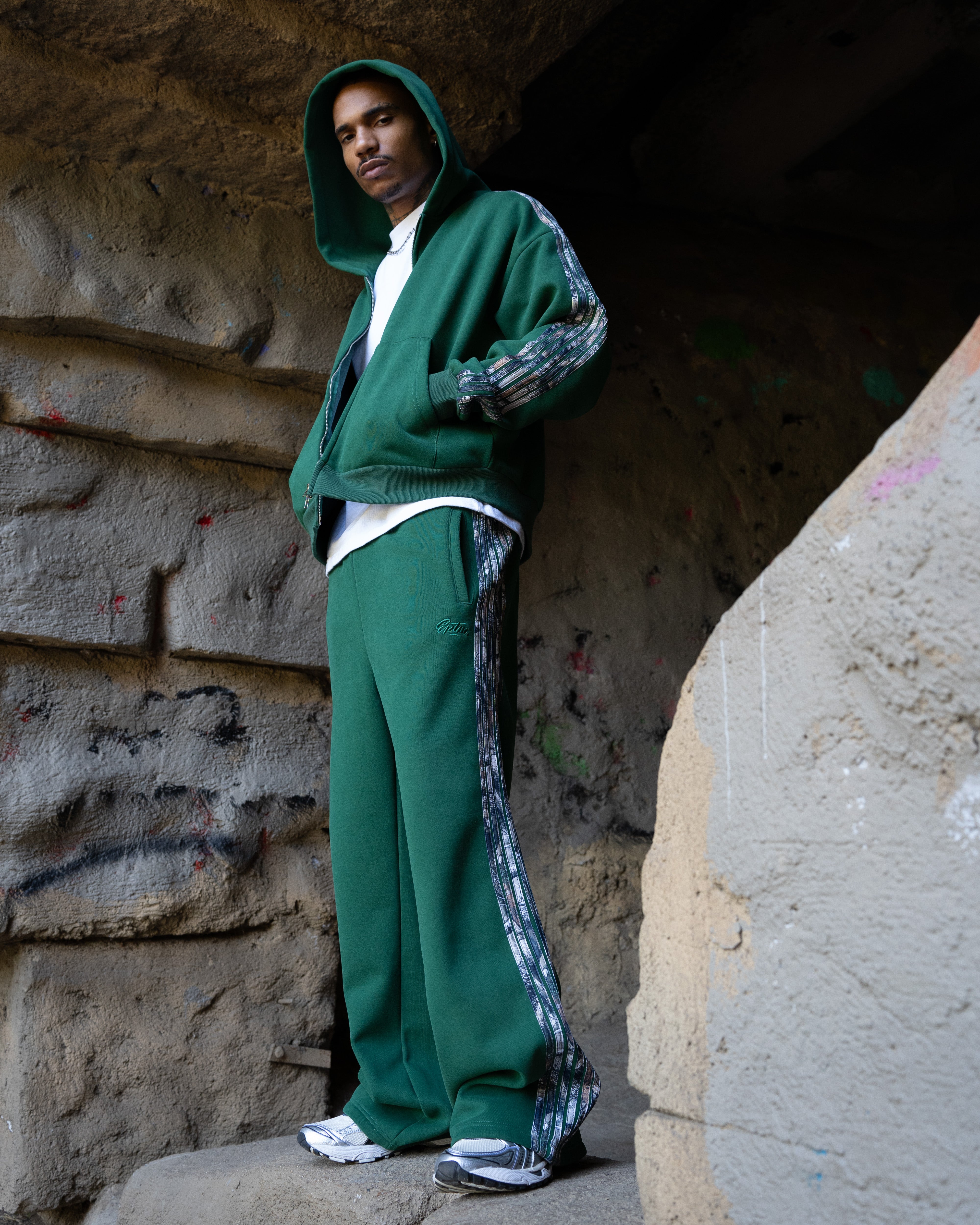 Real Camo Striped Baggy Pants - Hunter Green