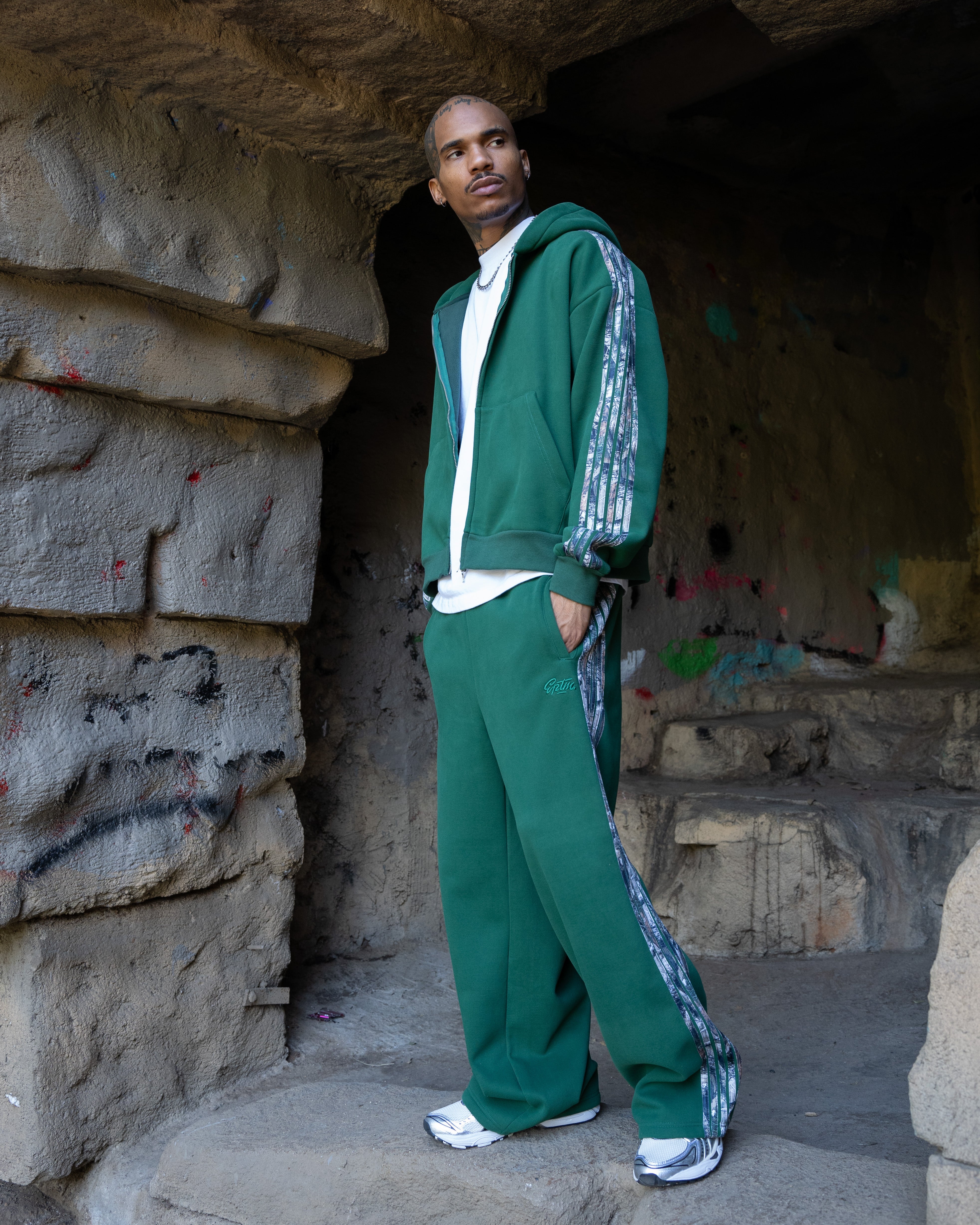 Real Camo Striped Zip Up Hoodie - Hunter Green