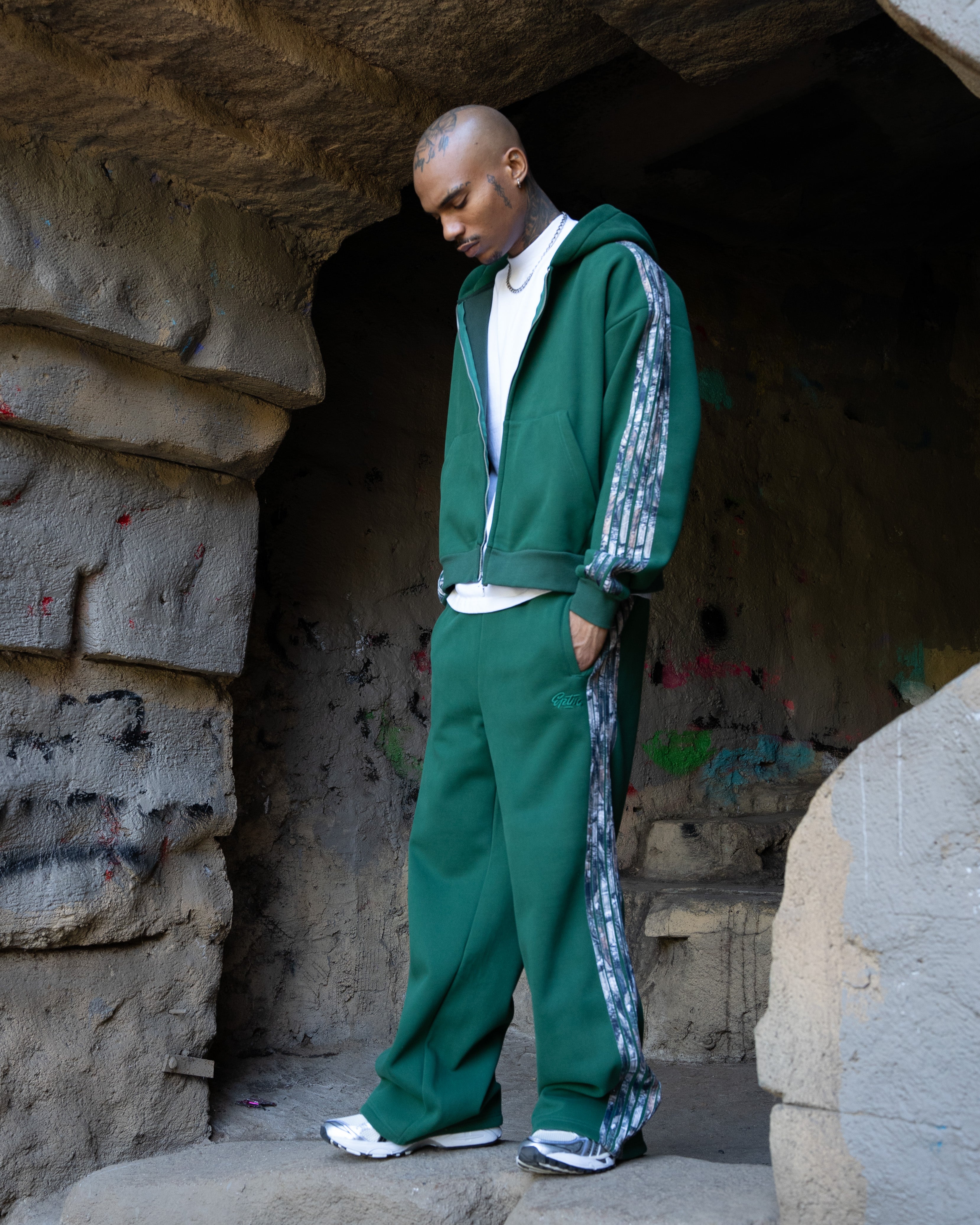 Real Camo Striped Zip Up Hoodie - Hunter Green