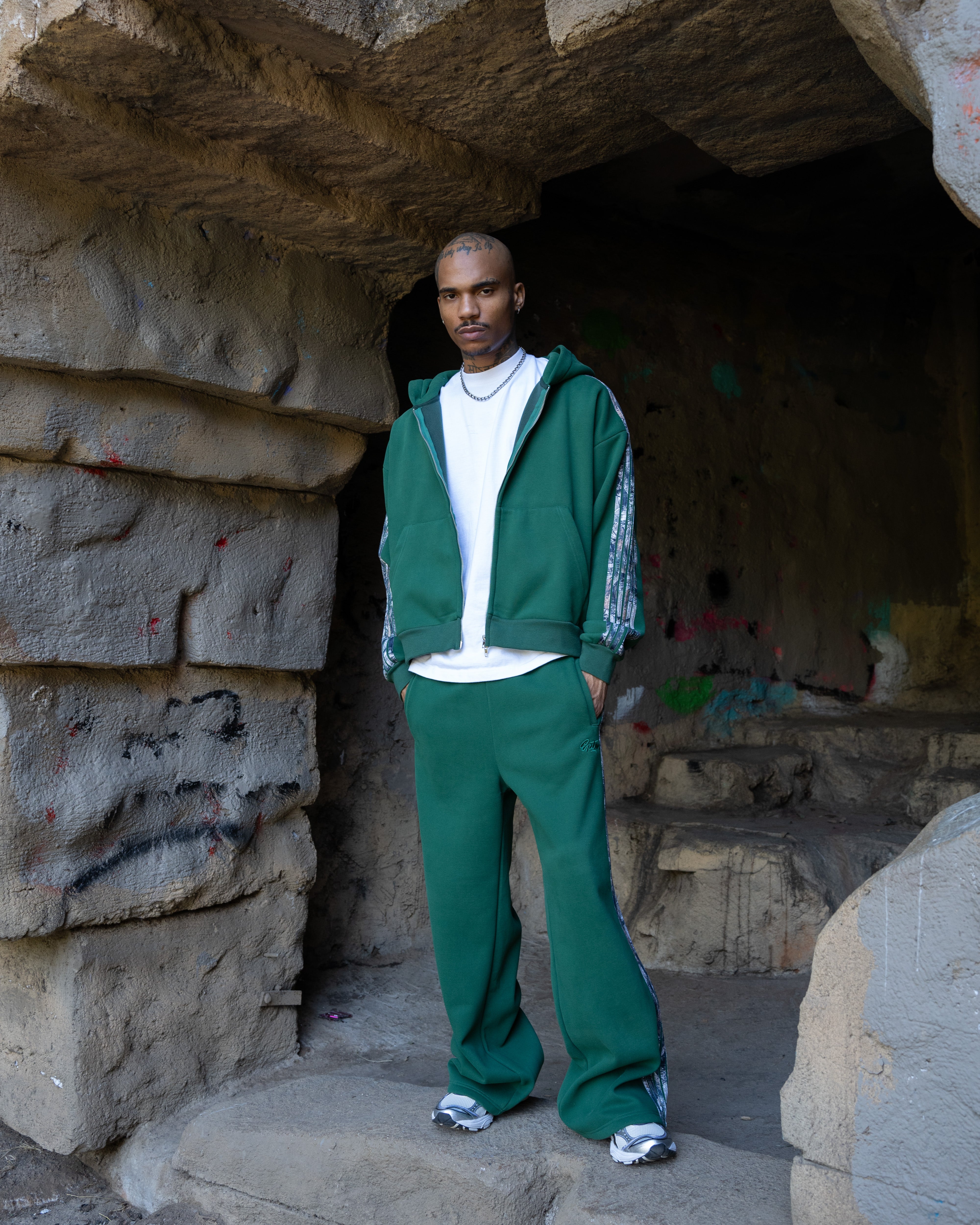 Real Camo Striped Zip Up Hoodie - Hunter Green