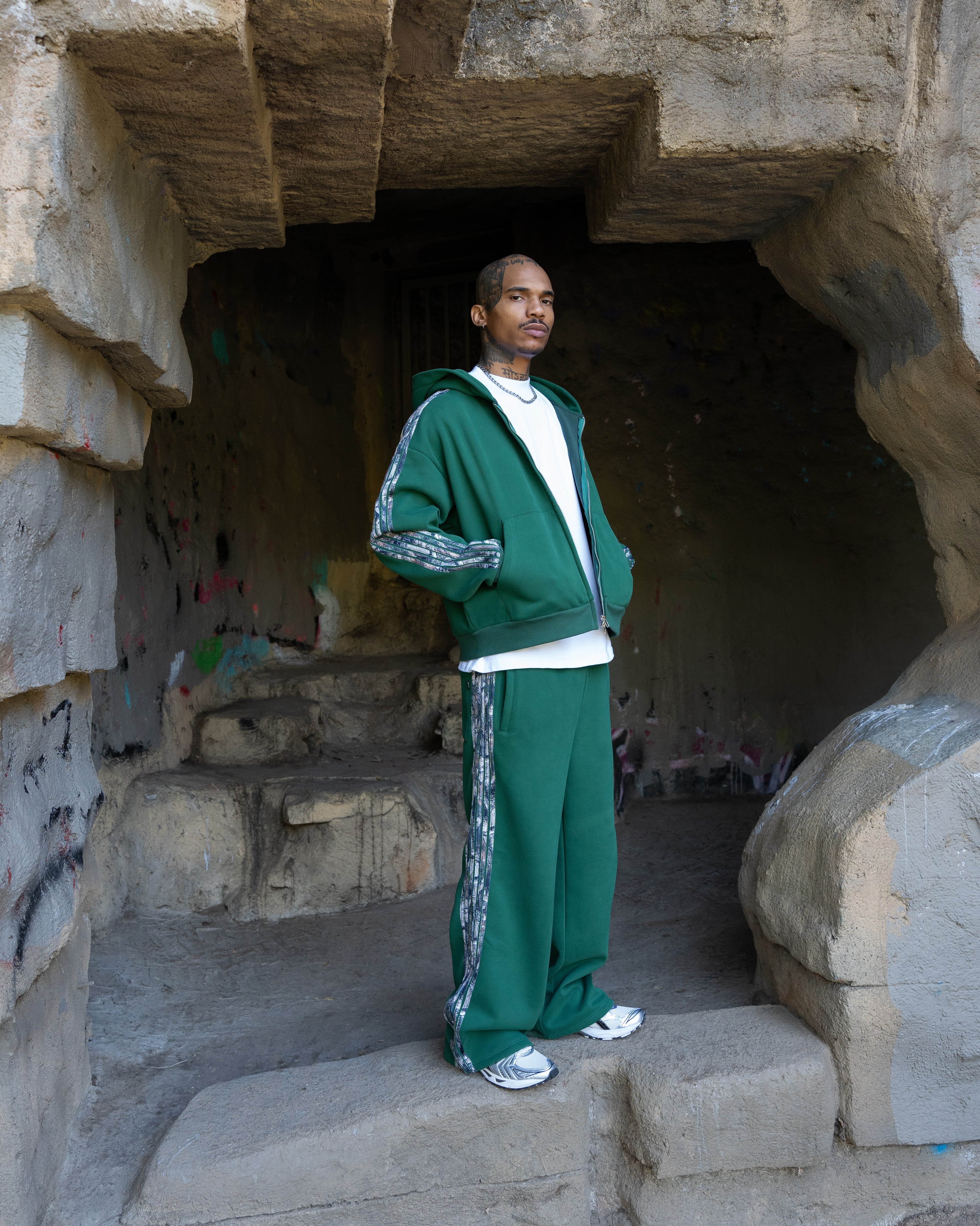 Real Camo Striped Zip Up Hoodie - Hunter Green