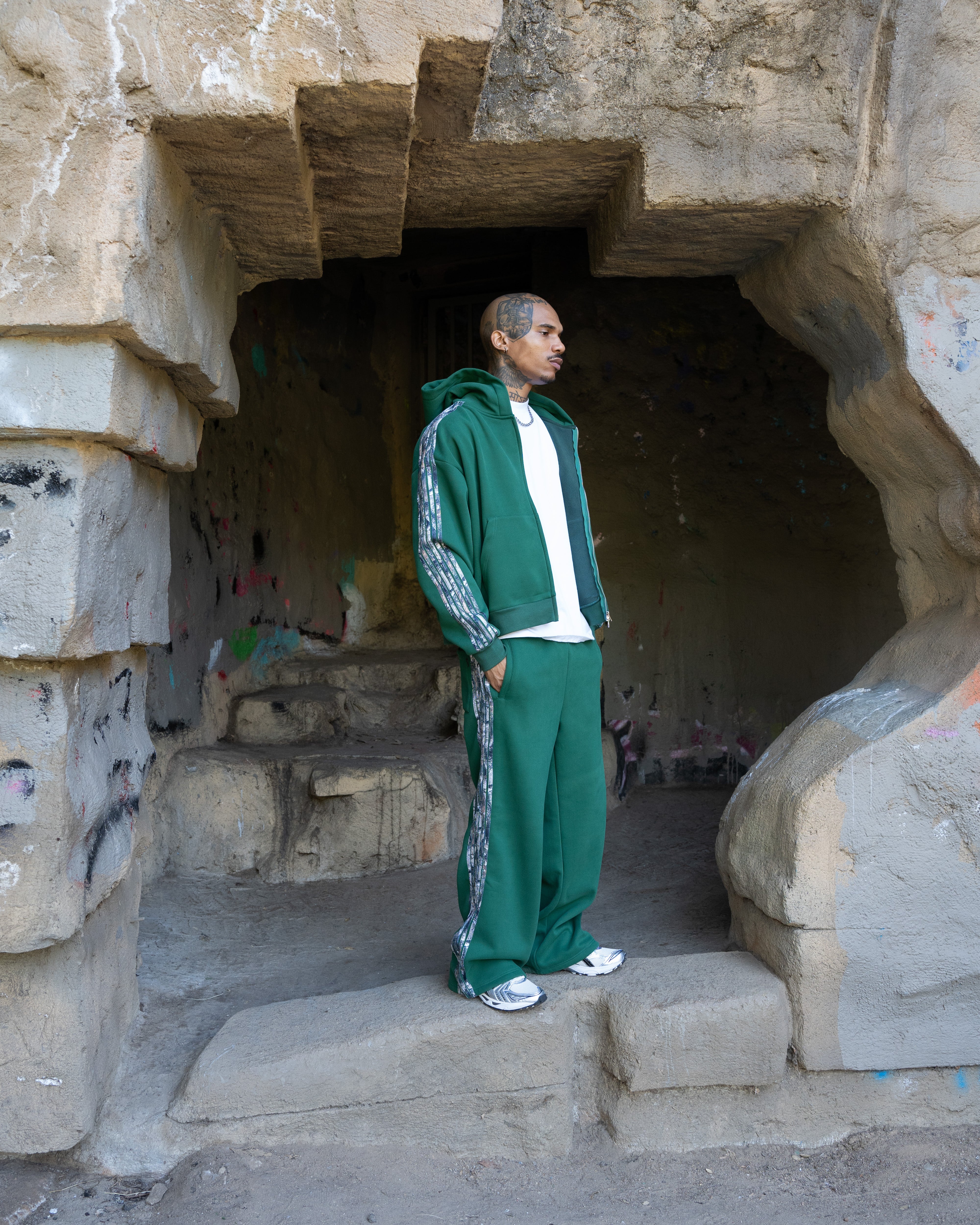 Real Camo Striped Zip Up Hoodie - Hunter Green