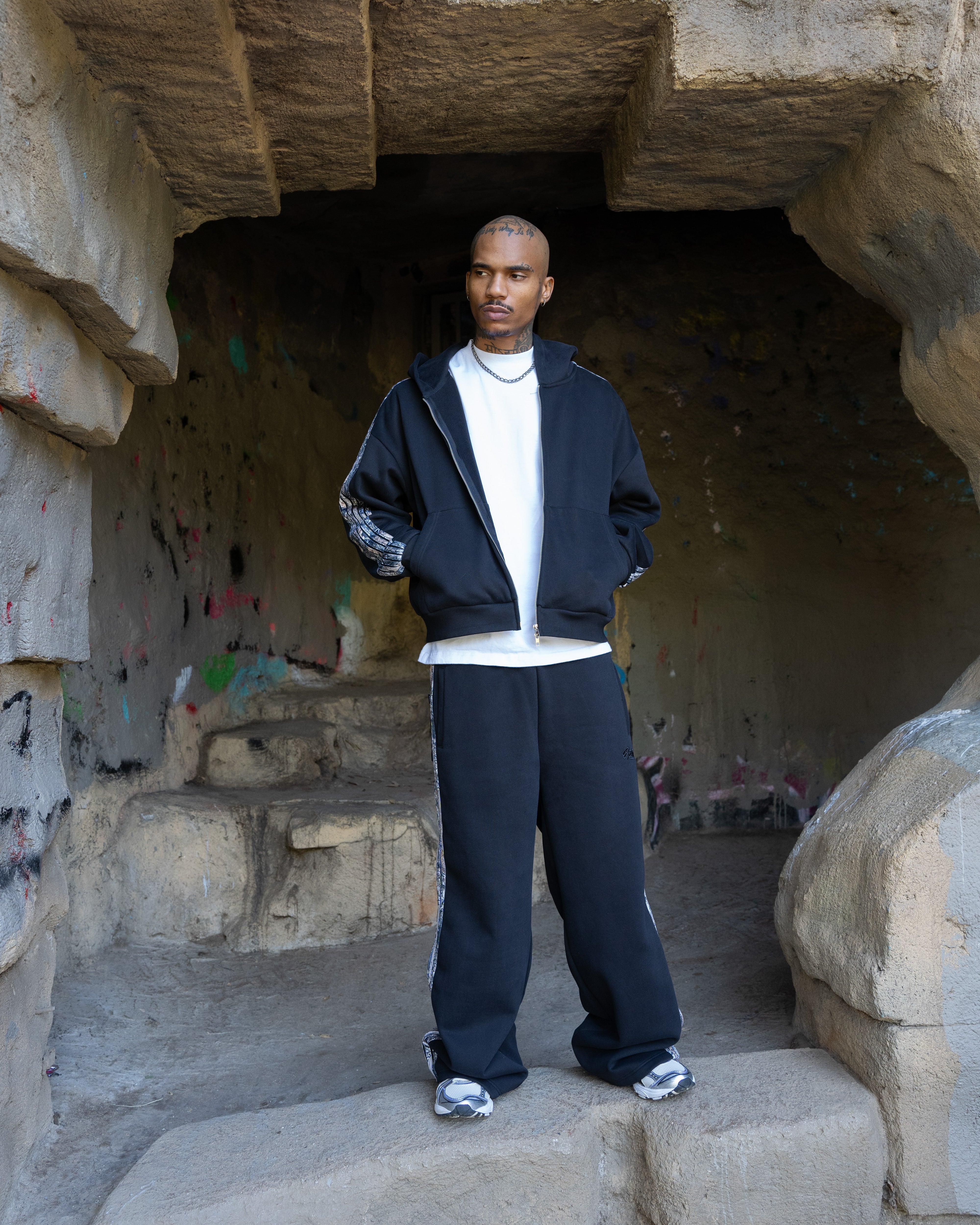 Real Camo Striped Zip Up Hoodie - Black