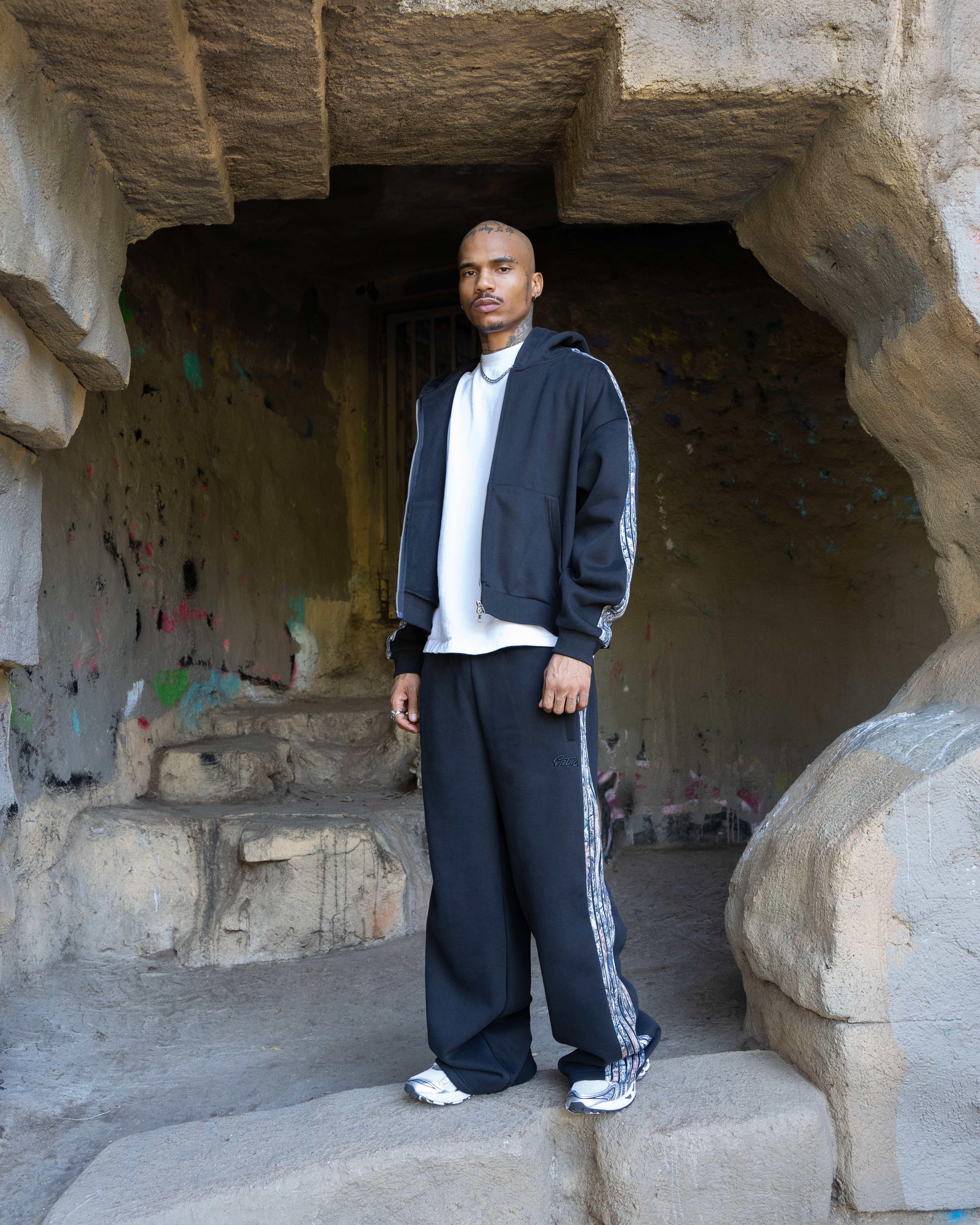 Real Camo Striped Zip Up Hoodie - Black