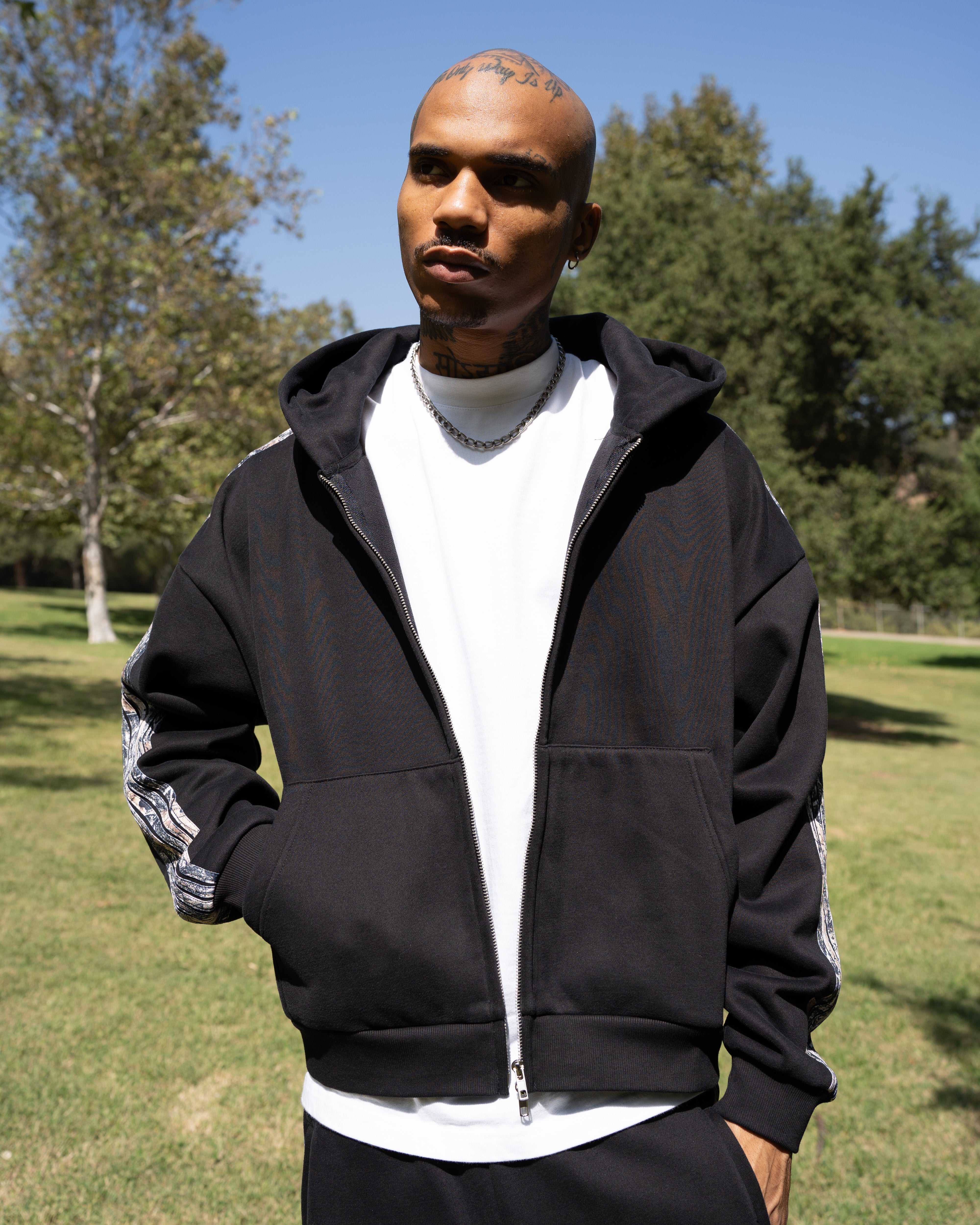 Real Camo Striped Zip Up Hoodie - Black