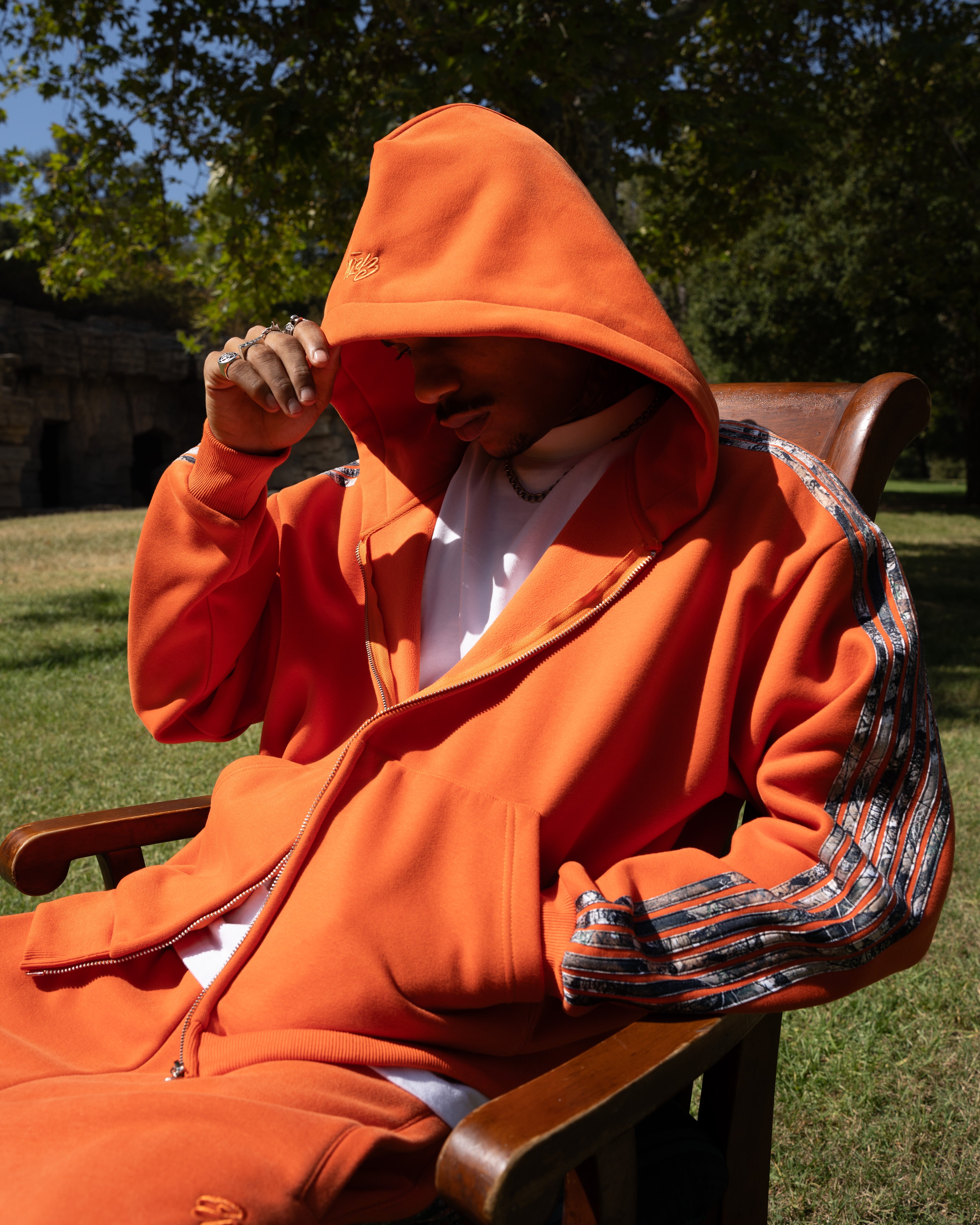 Real Camo Striped Zip Up Hoodie - Orange