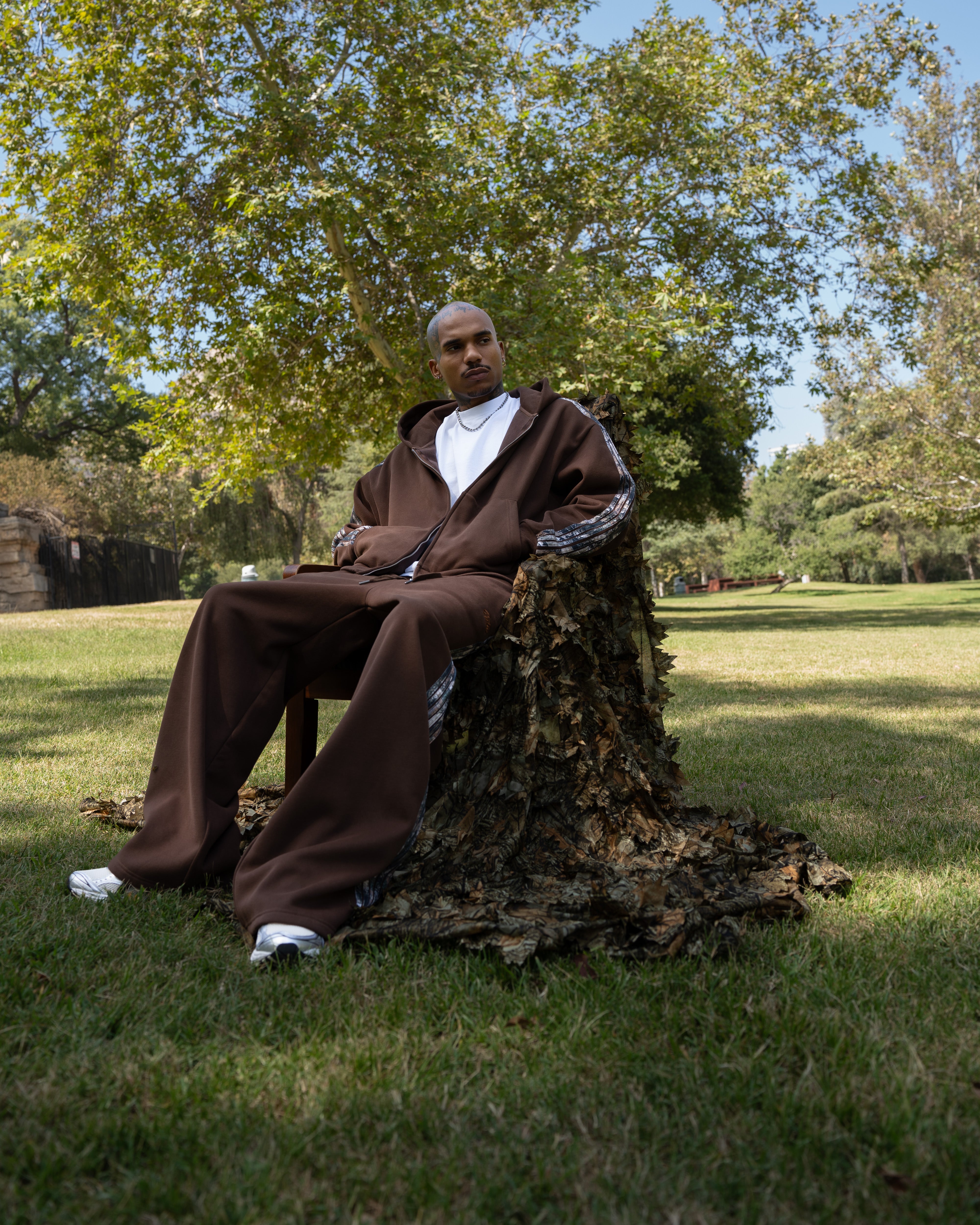 Real Camo Striped Zip Up Hoodie - Brown